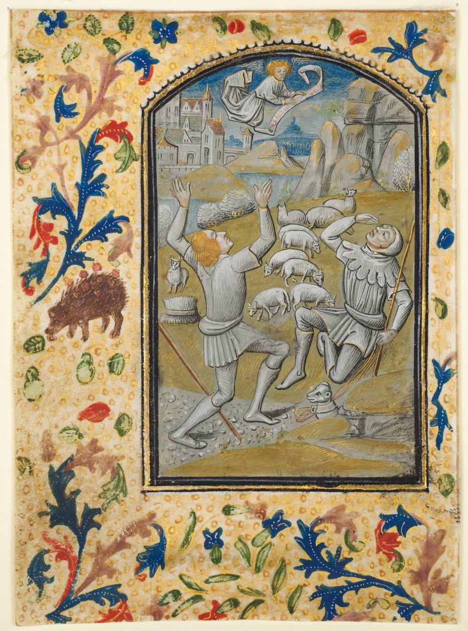 Leaf from a Book of Hours: Annunciation to the Shepherds by Guillaume Vrelant