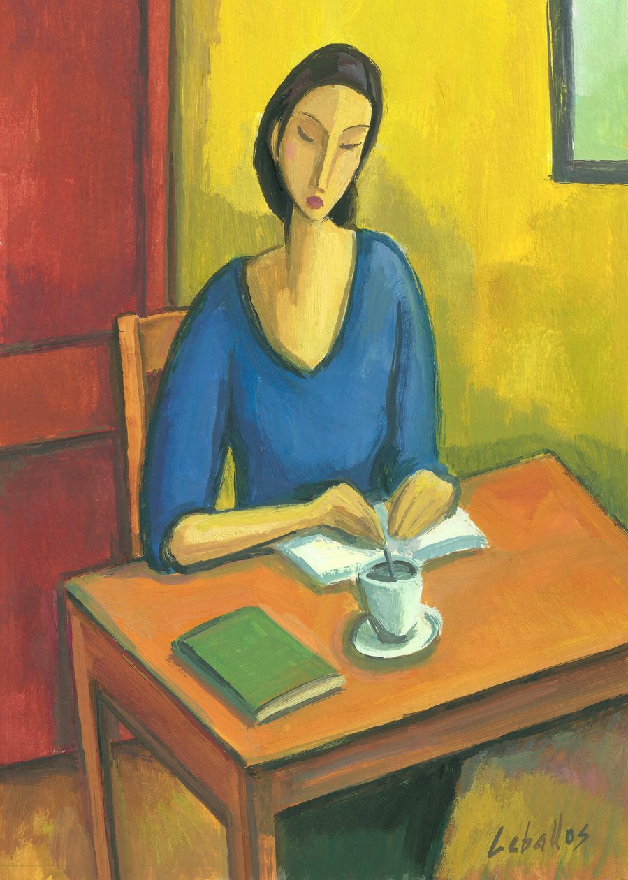 Girl with Books and Coffee, 2010 by Guillermo Martí Ceballos