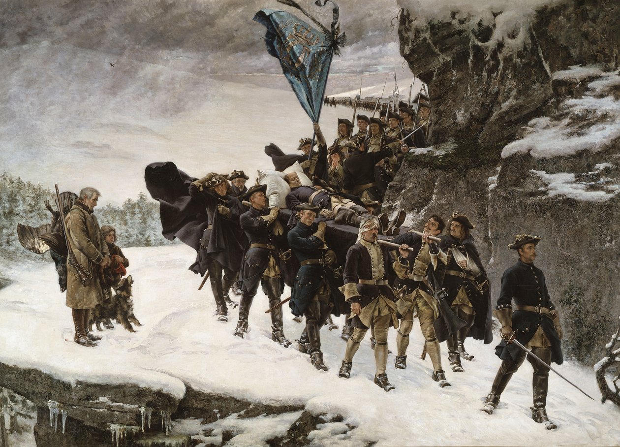 Bringing Home the Body of King Karl XII of Sweden by Gustaf Olaf Cederstrom