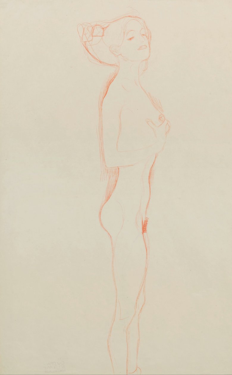 Naked Girl Standing, with Right Hand to Breast by Gustav Klimt