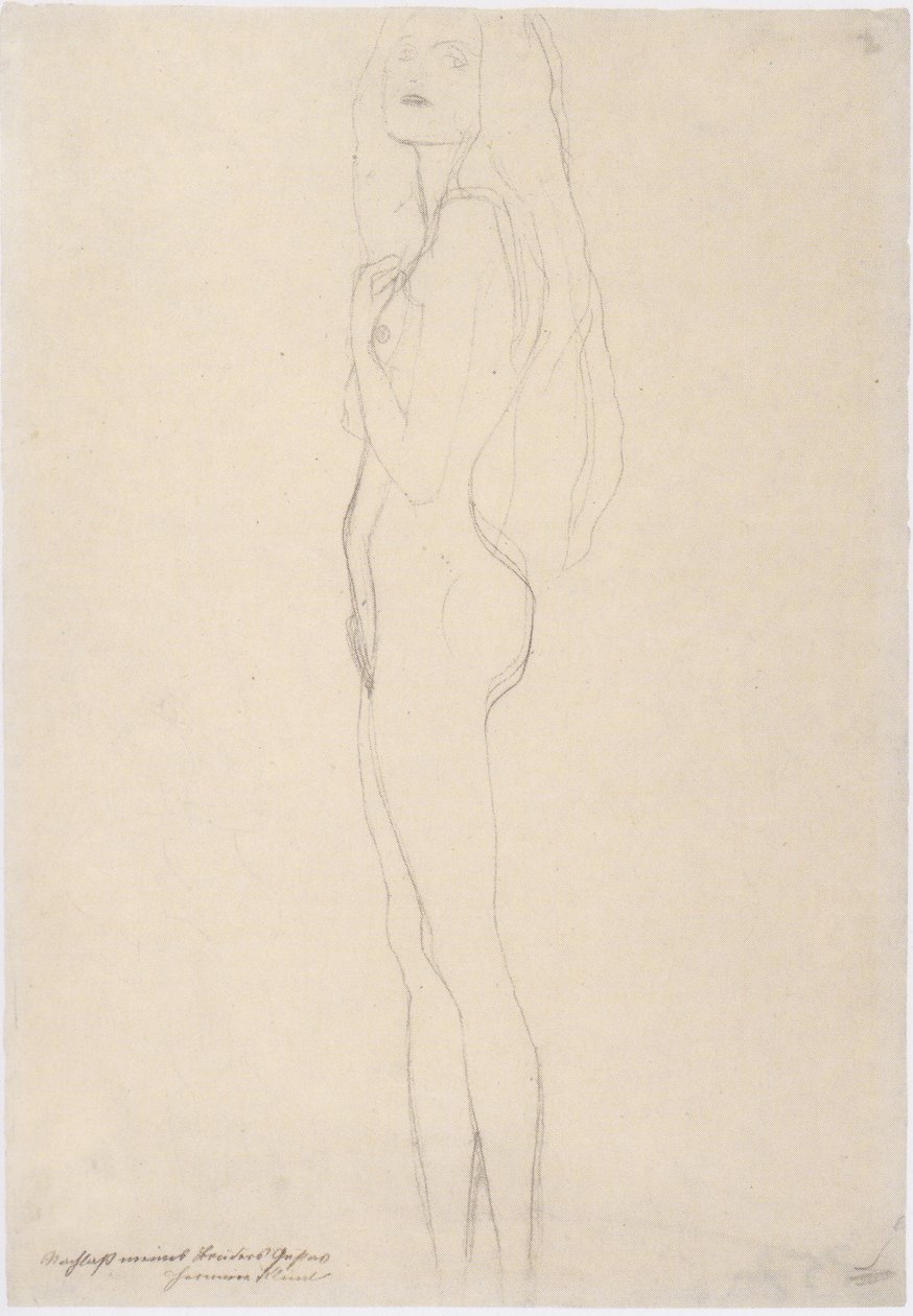 Standing Nude Girl Facing Left by Gustav Klimt