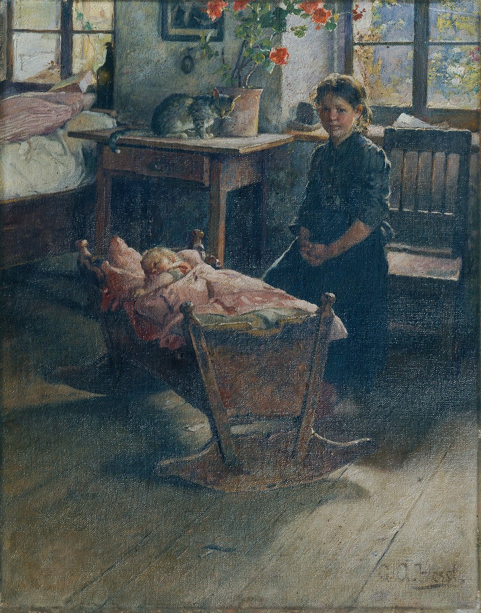 At the Cradle by Gustav Adolf Hessl