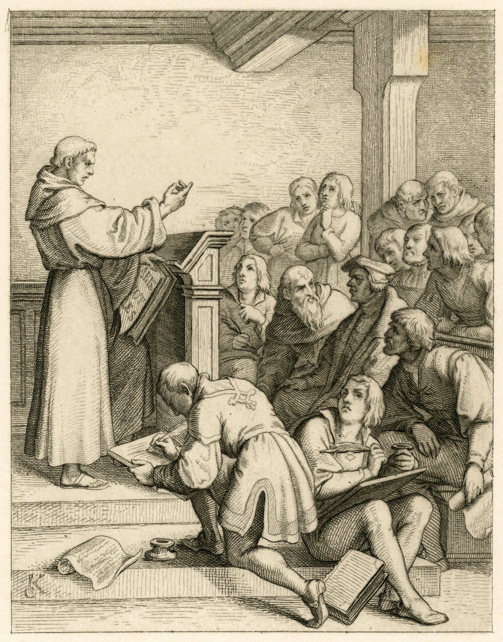Martin Luther Gives Lectures in the University Wittenberg, in Front of Him the Vice-Chancellor Dr. Pollich and His Fatherly Friend Johann von Staupitz (1460-1524) by Gustav Ferdinand Leopold Konig
