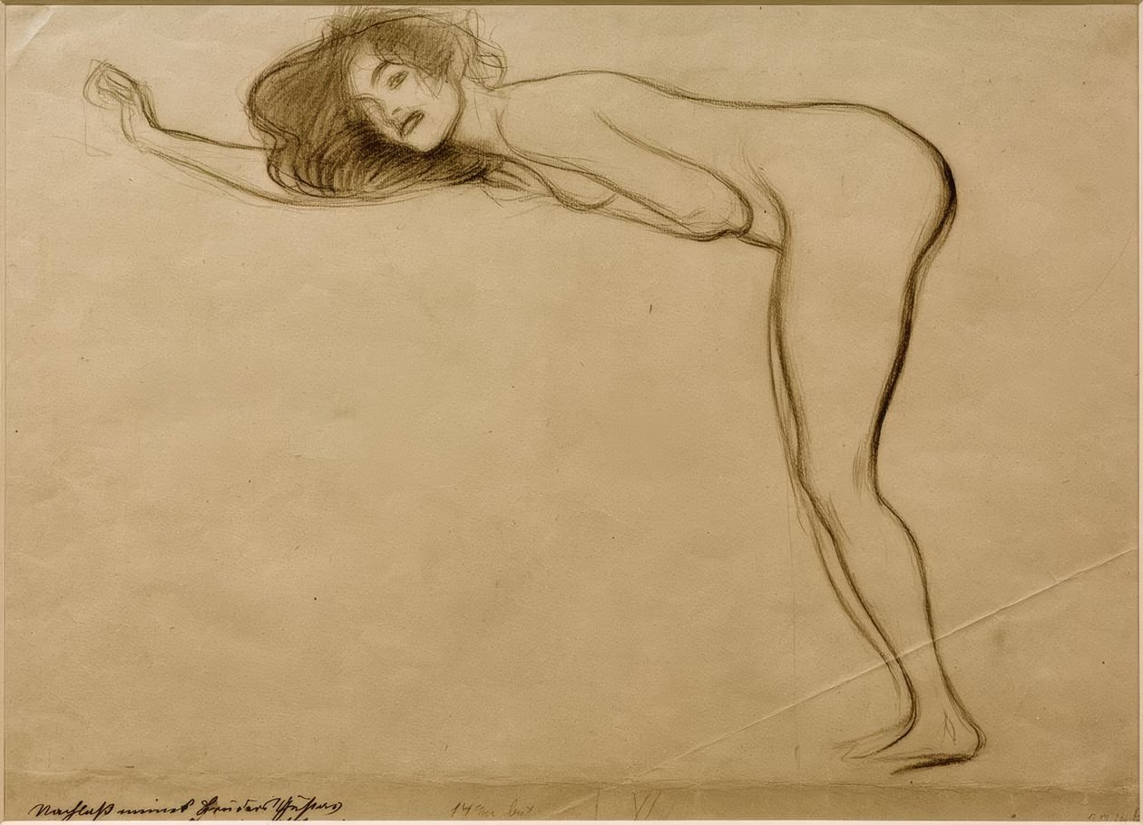 Standing Nude Girl with Bent Body to the Left by Gustav Klimt