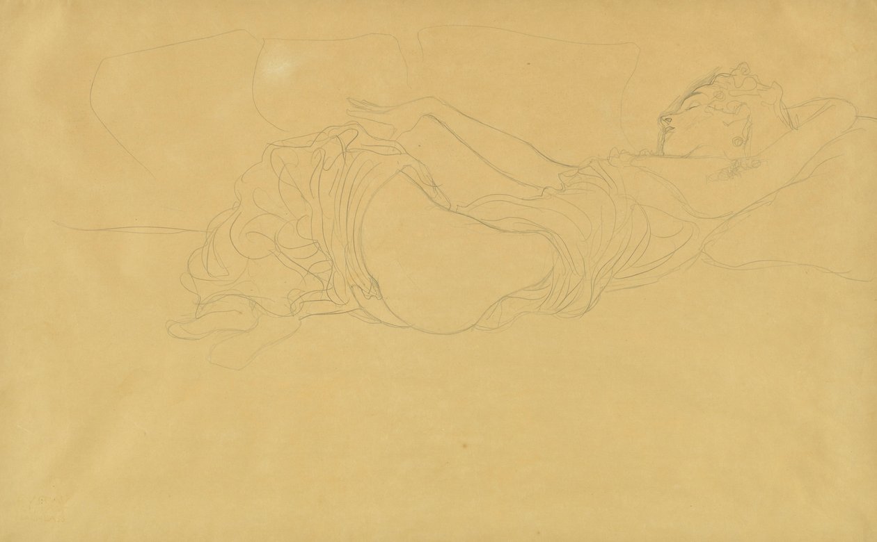 Woman Lying on Her Back, Partly Dressed by Gustav Klimt