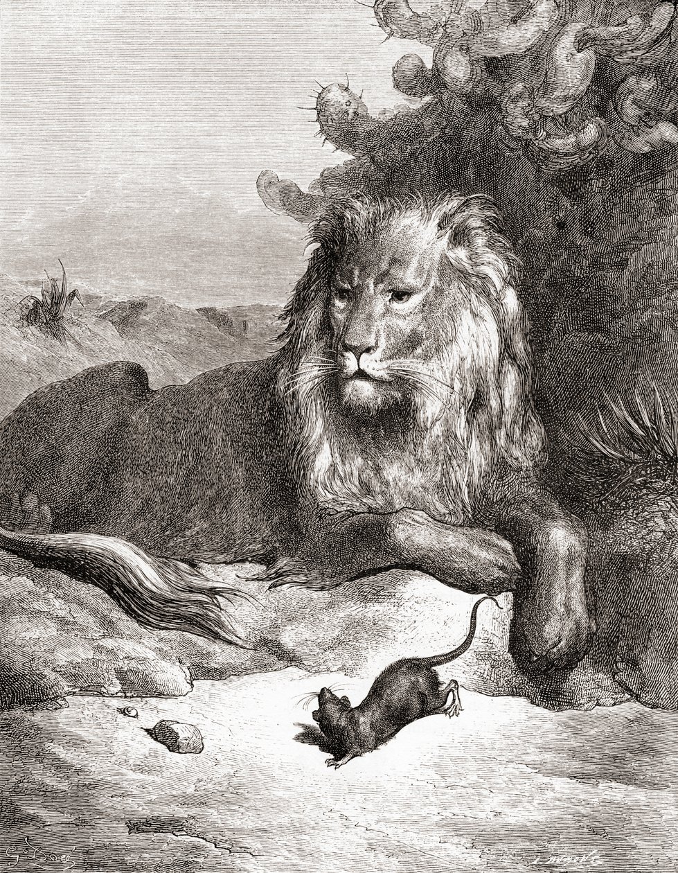 The Lion and the Mouse, from a late 19th century edition of Fables de La Fontaine by Gustave Dore