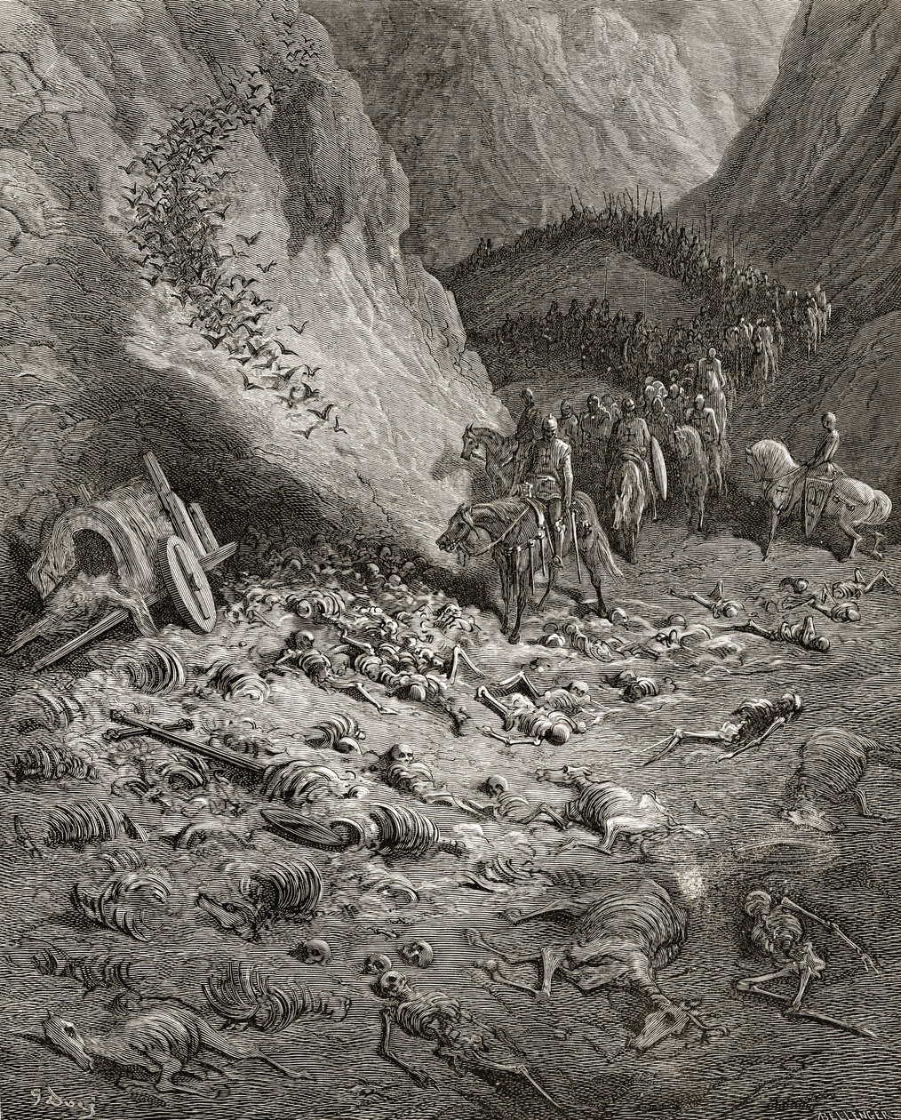 The army of the Second Crusade find the remains of the soldiers of the First Crusade, illustration from 