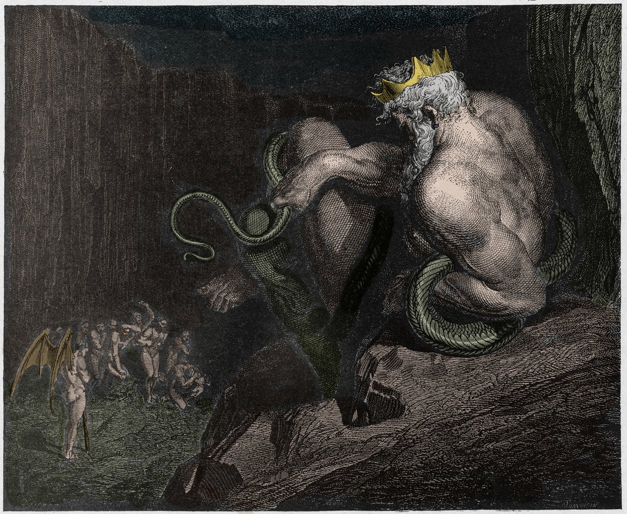 Inferno, Canto 5: Minos judges the transgressions and dispatches the souls (illustration from The Divine Comedy) by Gustave after Dore