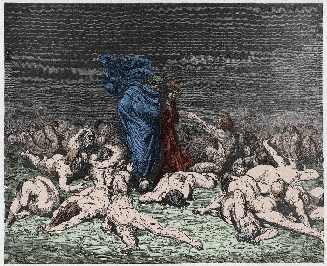 Inferno, Canto 6: The gluttons battered by eternal rain (illustration from The Divine Comedy) by Gustave after Dore