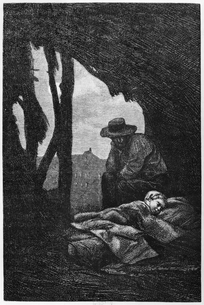 Jean Valjean Watching Over Cosette Asleep, illustration from 
