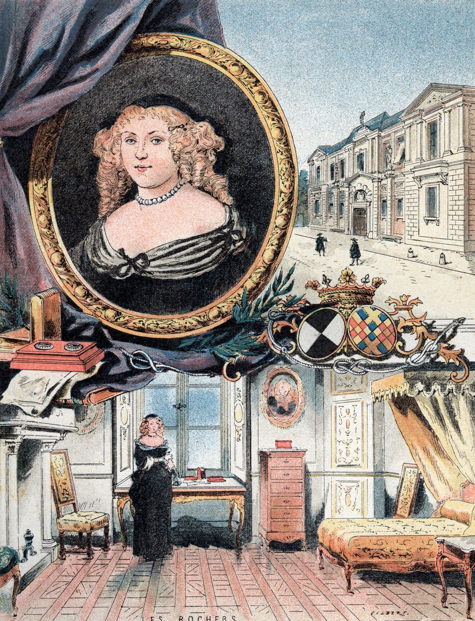 Portrait of the Marquise of Sevigne, along with the Chateau des Rochers and the Hotel Carnavalet by Gustave Demoulin