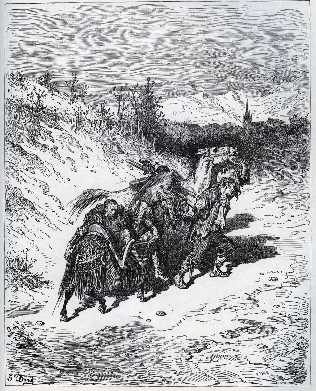 A Plower Brings Don Quixote and Rossinante Back to the Village - from "Don Quixote de la Mancha" by Miguel Cervantes by Gustave Dore