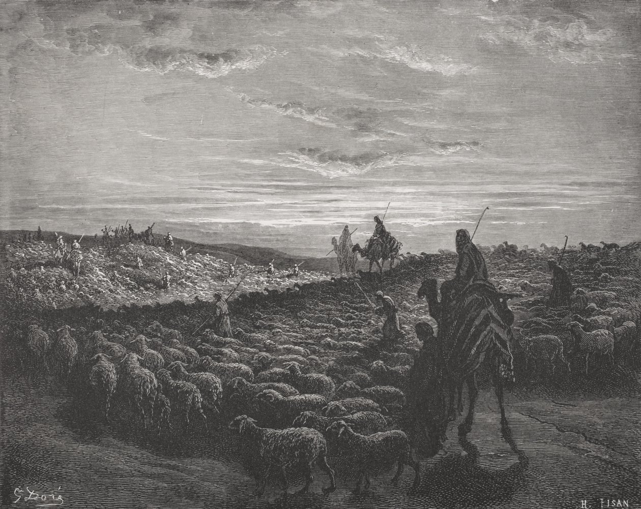 Abraham Journeying Into the Land of Canaan, Genesis 13:1-4, illustration from Dore