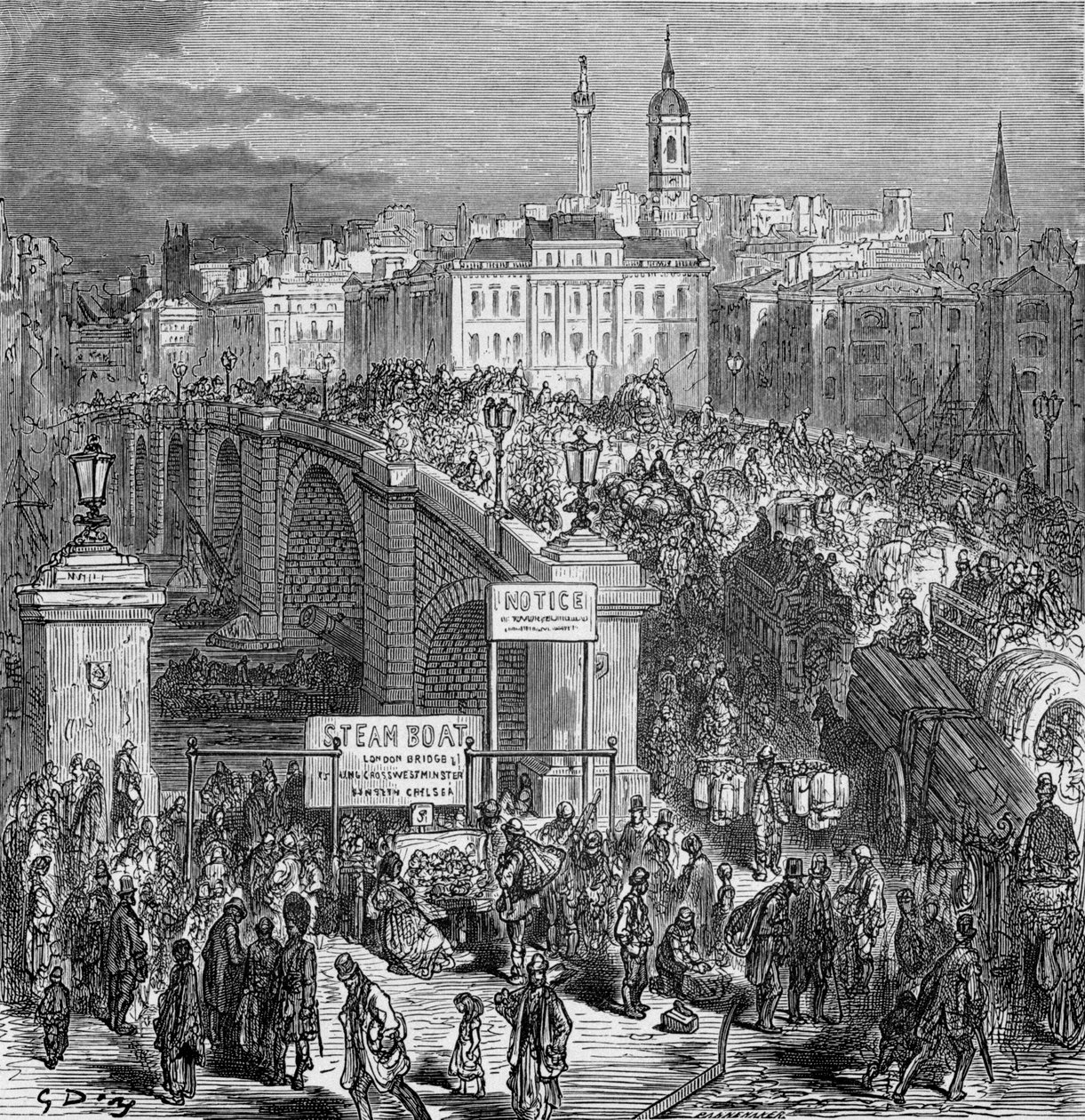 Busy Scene on London Bridge, 1872 by Gustave Dore