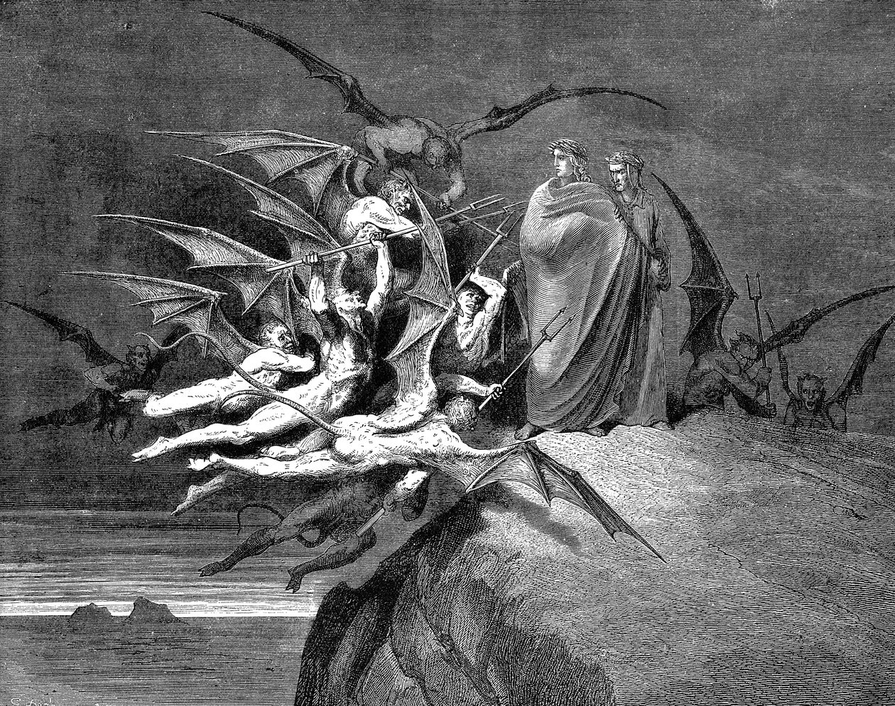 Dante and Virgil Beset by Demons on Their Passage Through the Eighth Circle by Gustave Dore