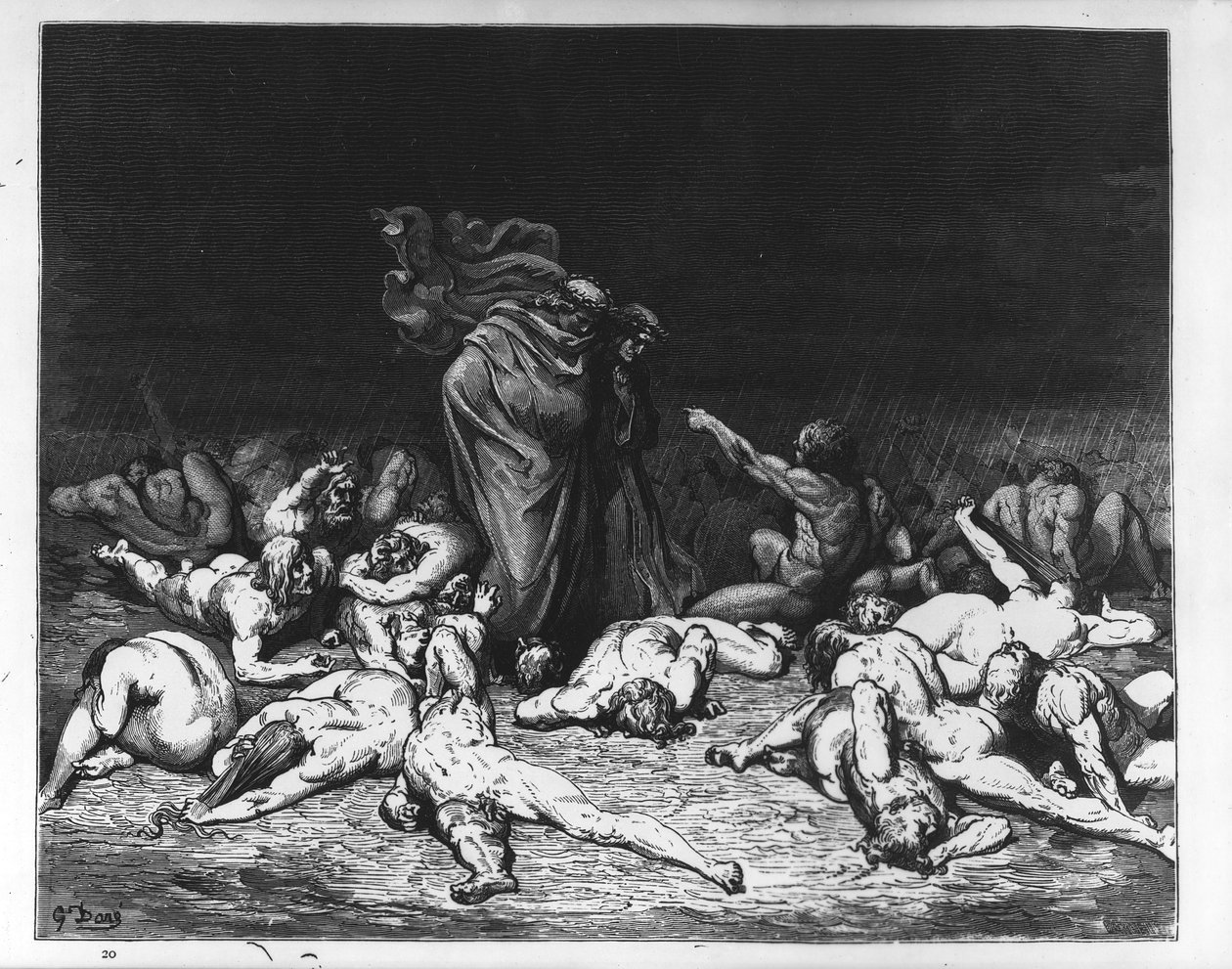 Divine Comedy 1枚 Dante and Virgil in Hell, illustration from 'The Divine Comedy', 1861