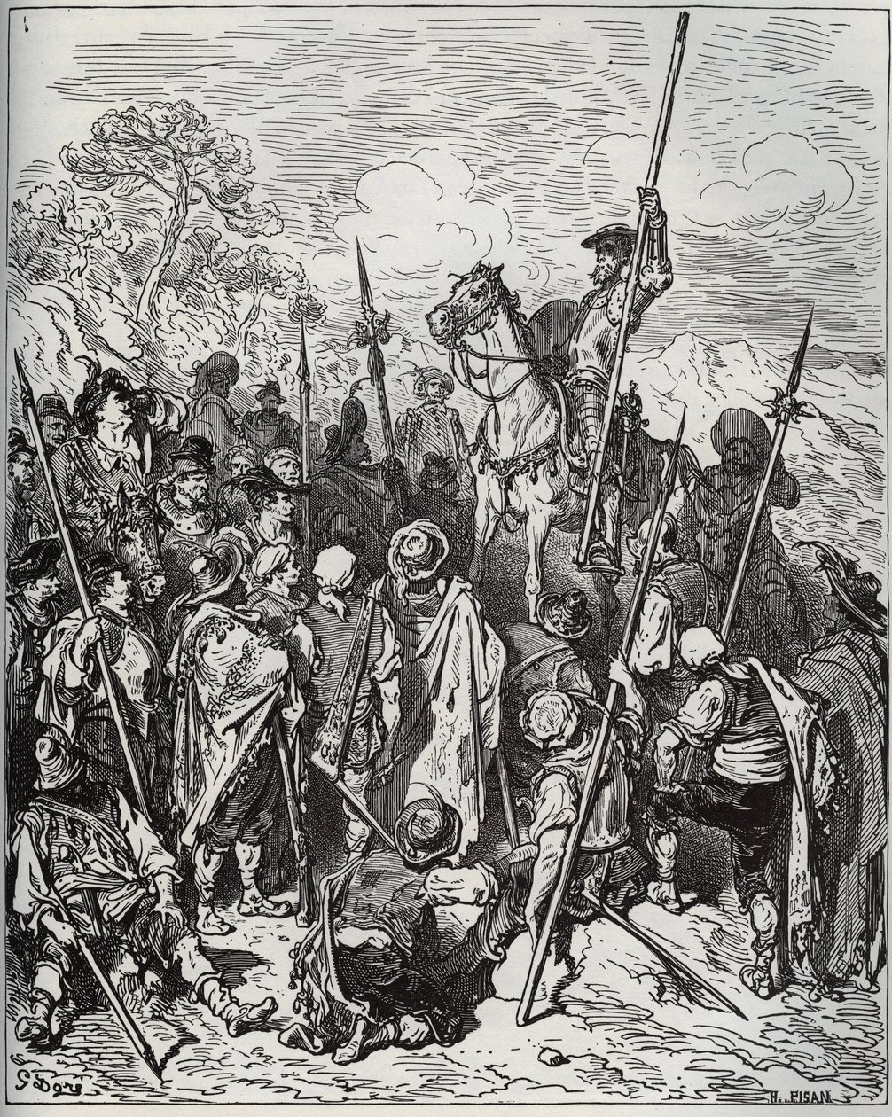 Don Quixote and Sancho with the Squadron of the Braying Villagers - from 