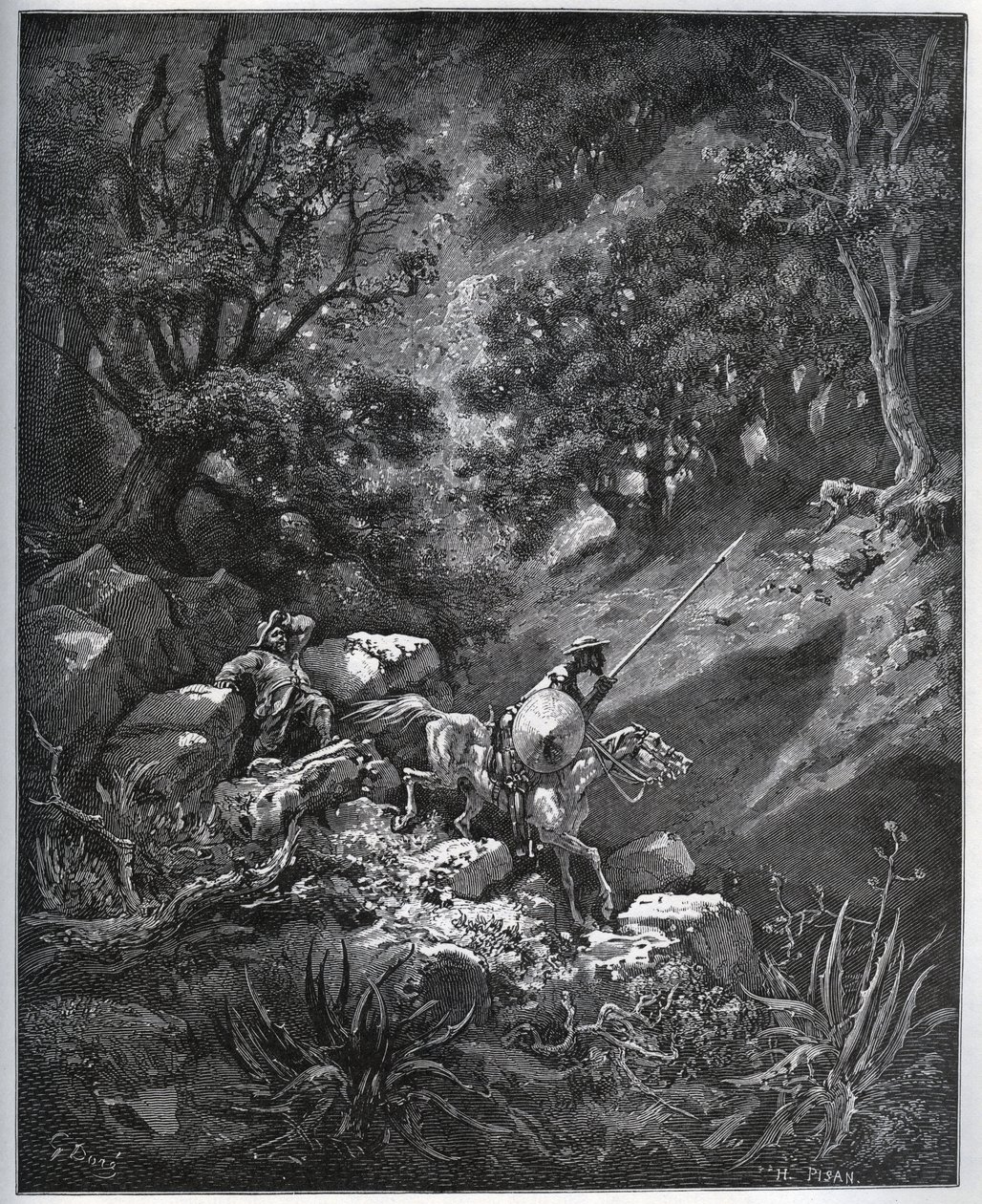 Don Quixote and Sancho Panza continue their journey in Sierra Morena in search of the Deguenille-de-la-Malaise-Mine - from 