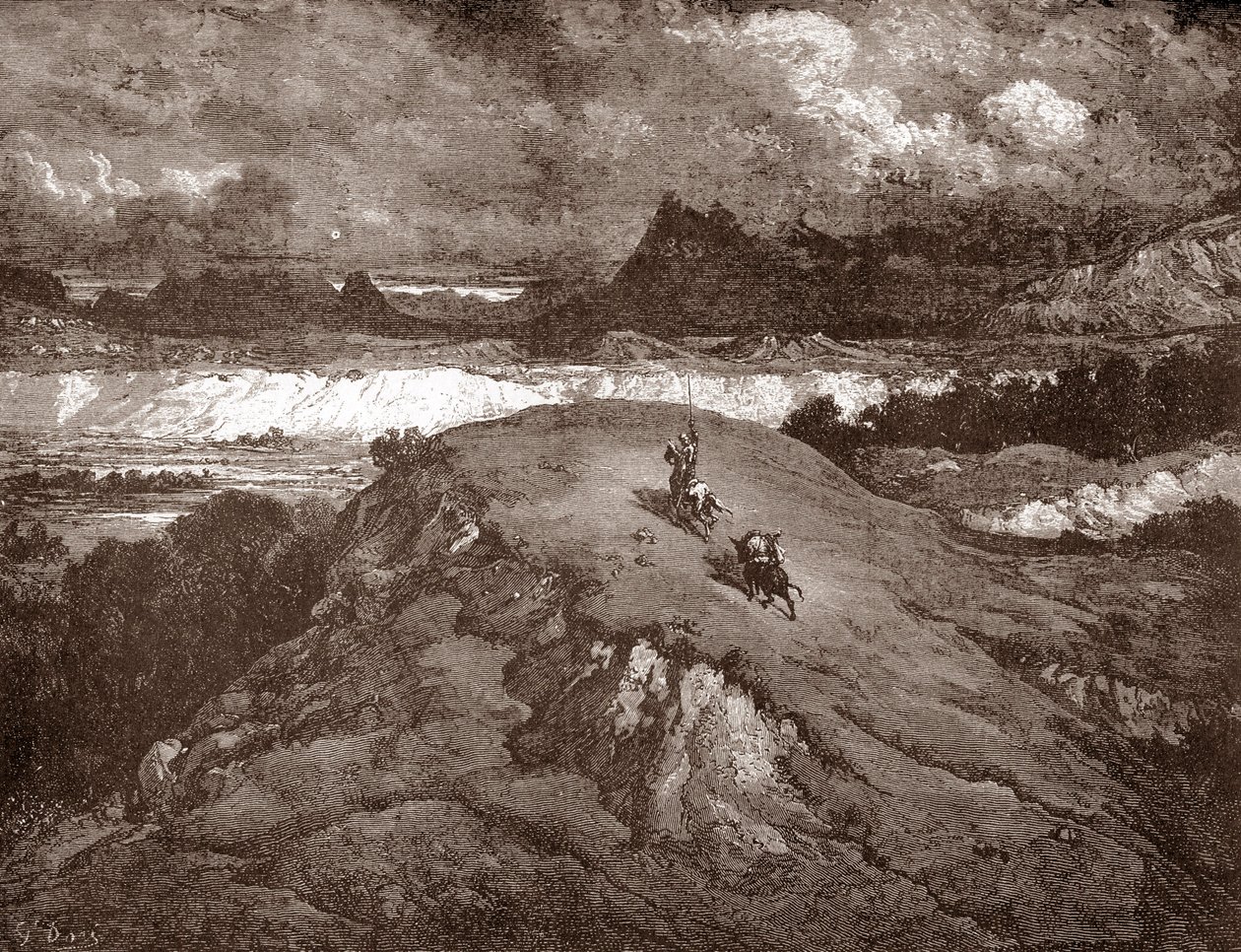 Don Quixote and Sancho Panza Approaching the Sierra Morena (Engraving by Gustave Dore for 