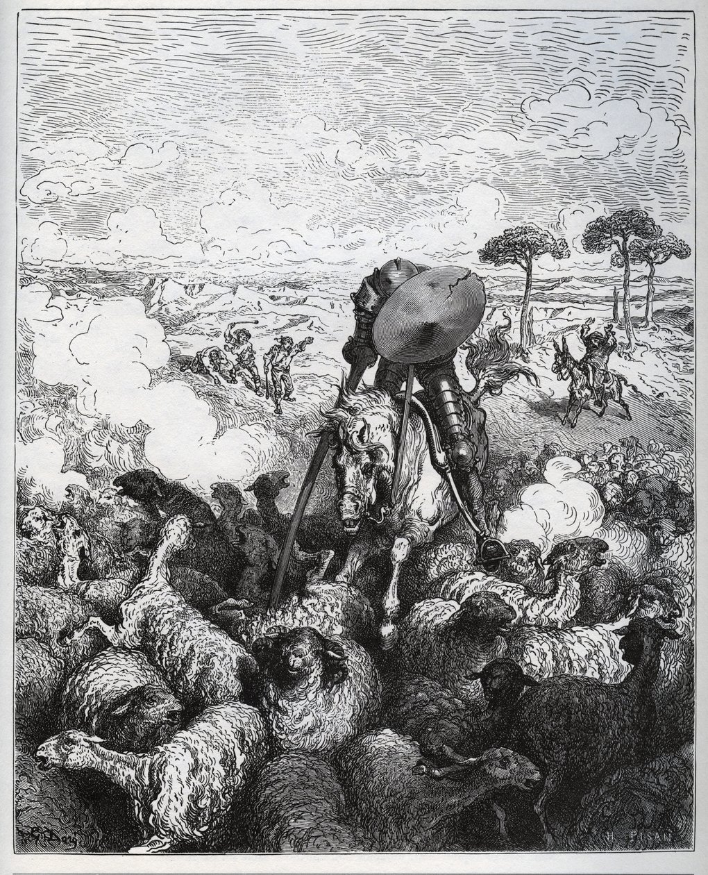 Don Quixote attacks a herd of sheep, believing he was dealing with the army of Alibanfaron of Taprobana - from 