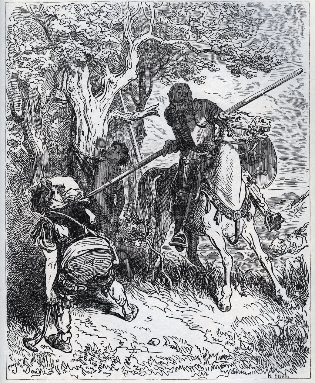 Don Quixote Takes Sides for the Young Valet by Gustave Dore