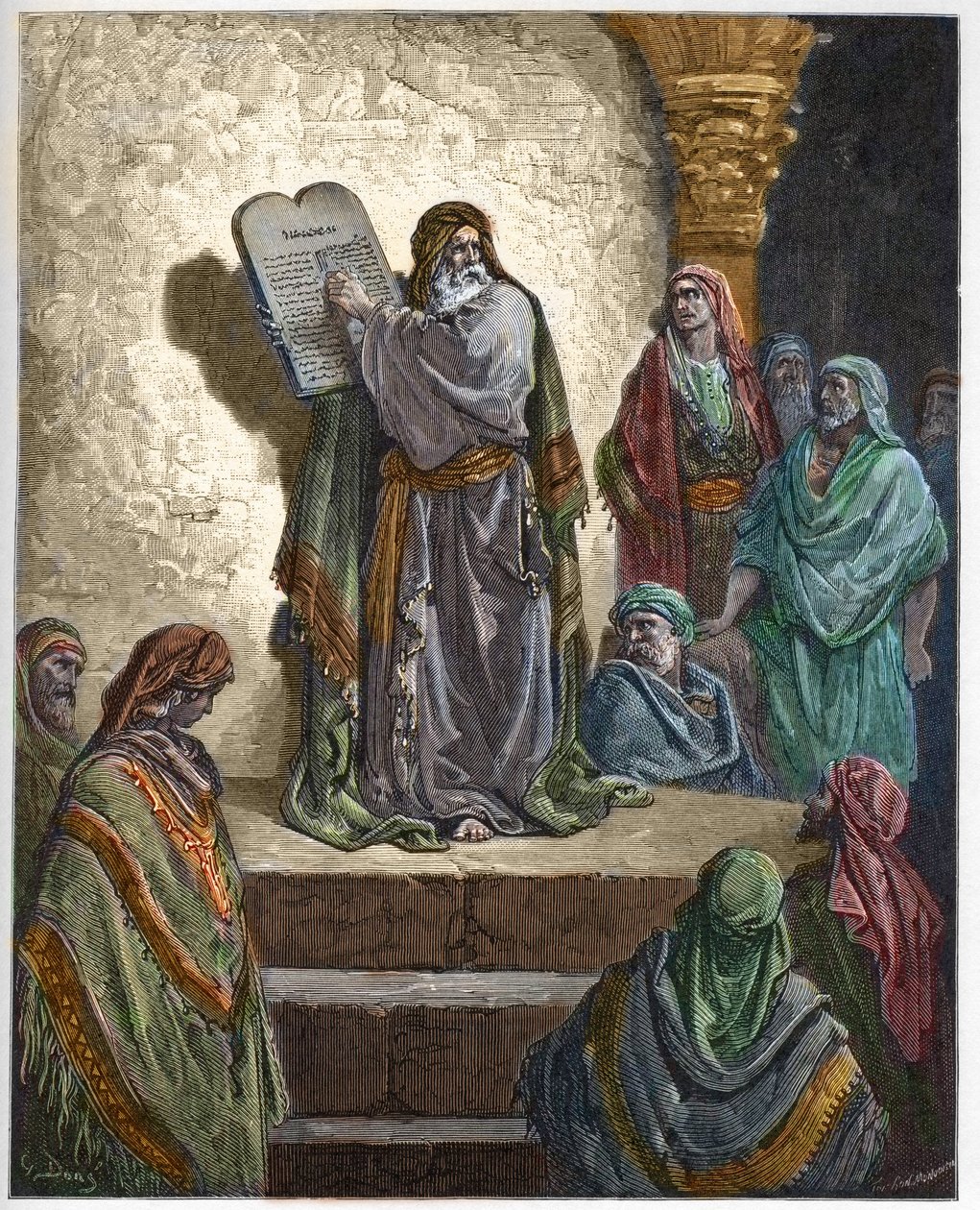 Ezra the Scribe Reads the Law to the People - Engraving in 