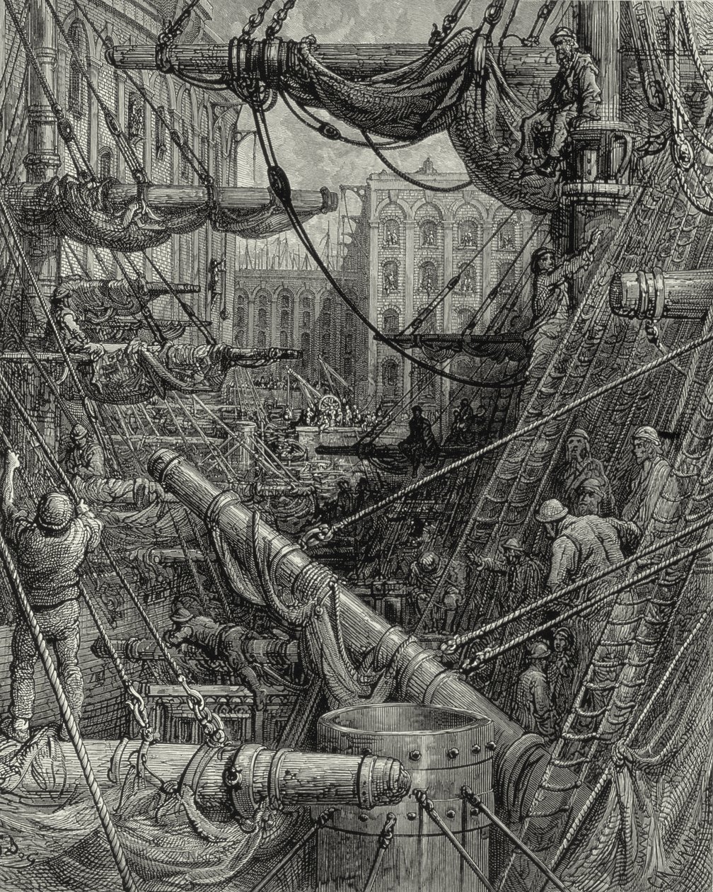 In the London Docks. Engraving: Gustave Doré. From: 