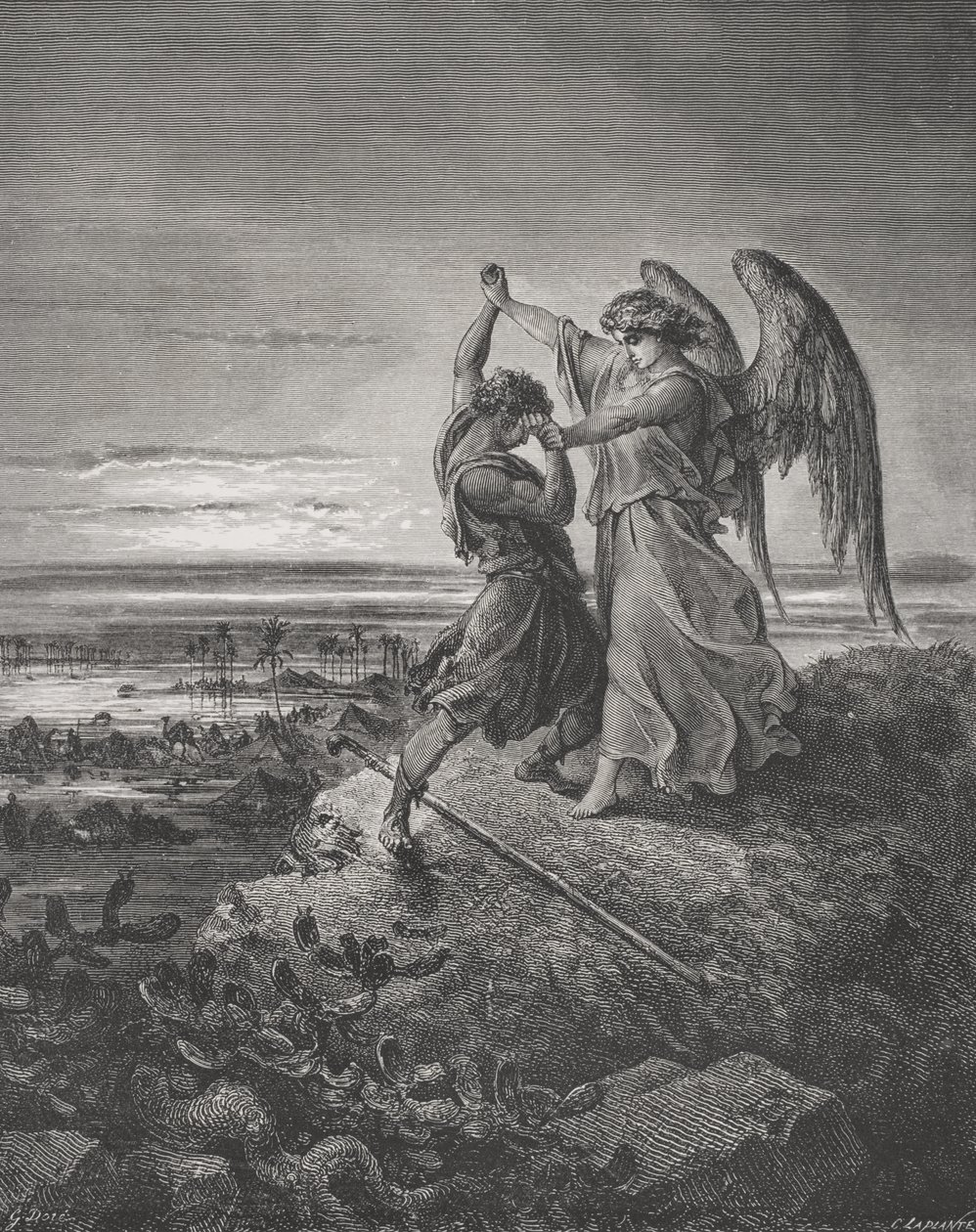 Jacob Wrestling with the Angel, Genesis 32:24-32, Illustration from Dore