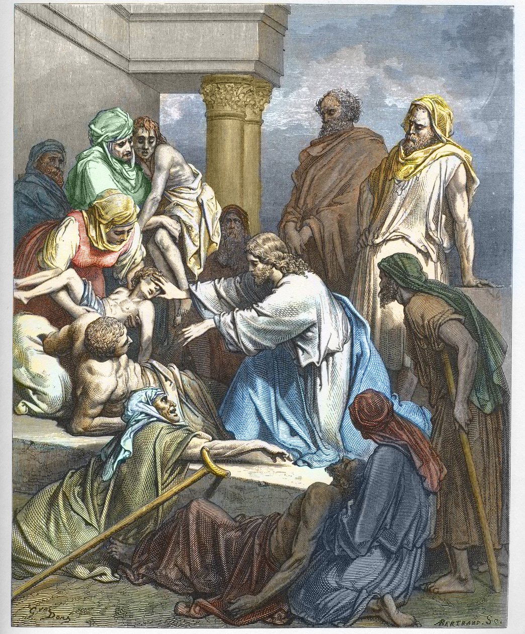 Jesus healing the sick - engraving in 'The Bible illustree' by Gustave ...