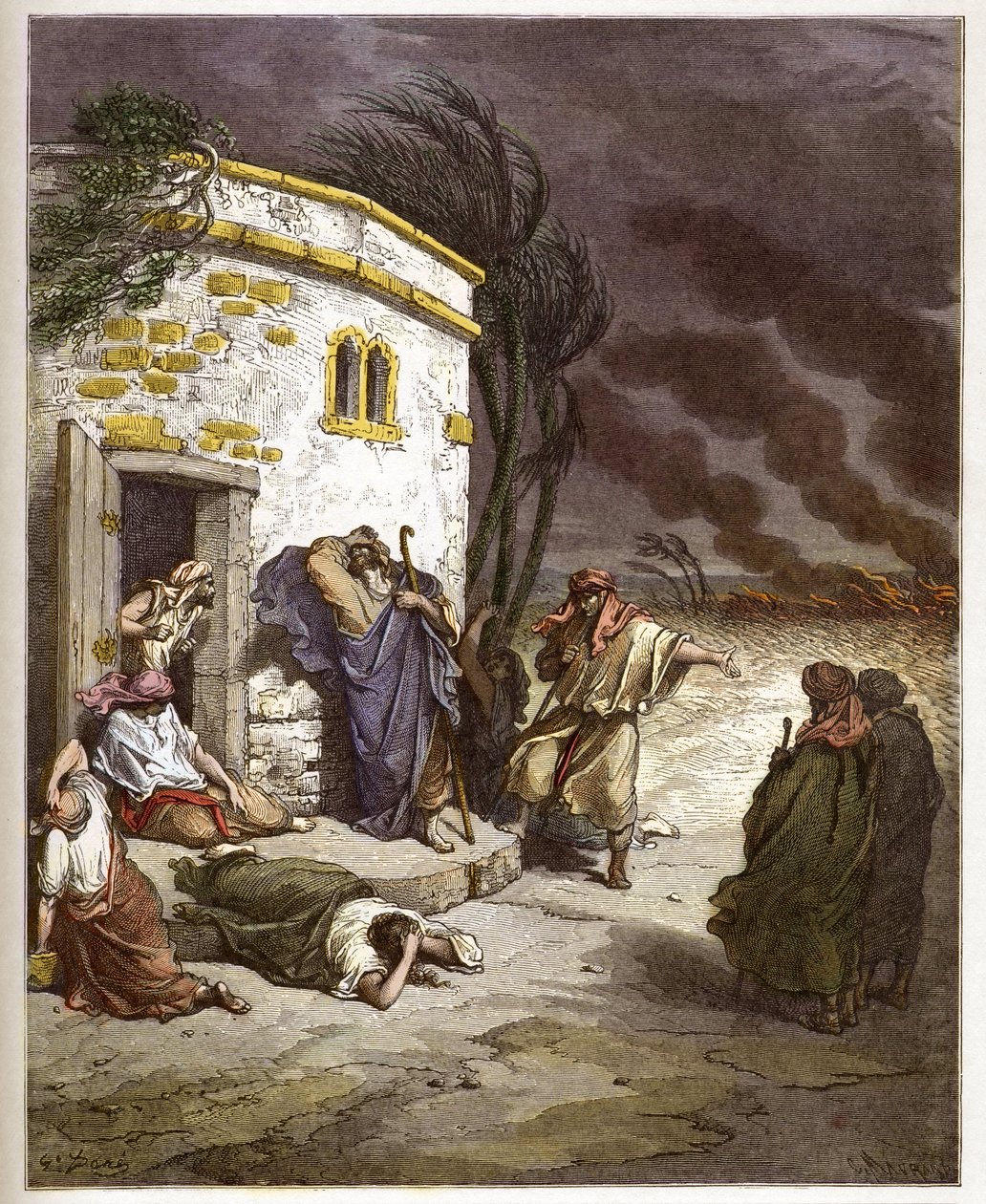 Job hearing of his ruin - engraving in 'The Bible illustree' by Gustave ...