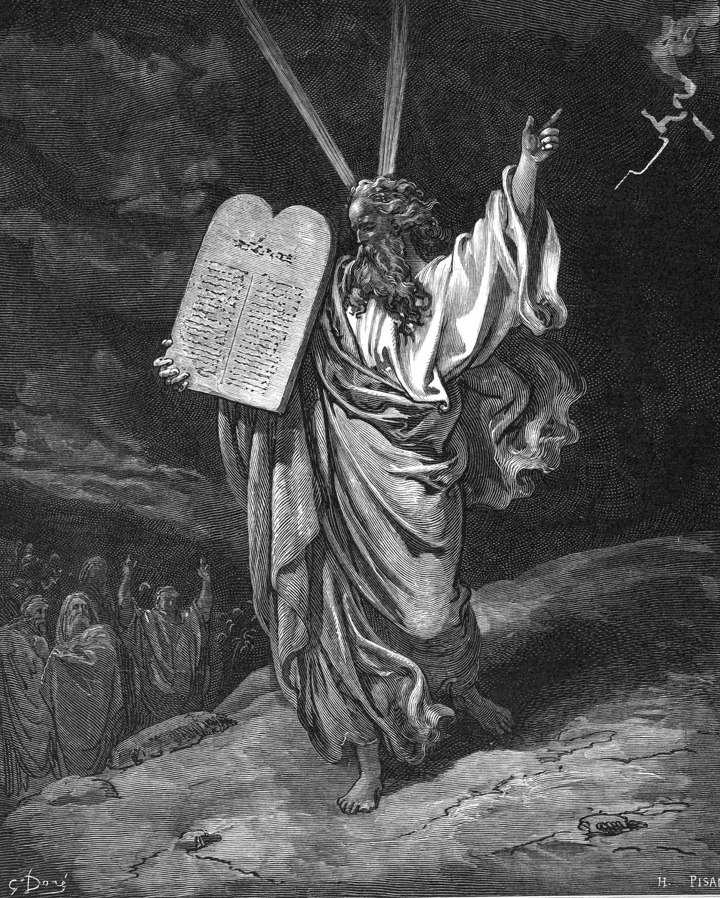 Moses descending from Mount Sinai with the tablets of the Ten Commandments, 1866 by Gustave Dore