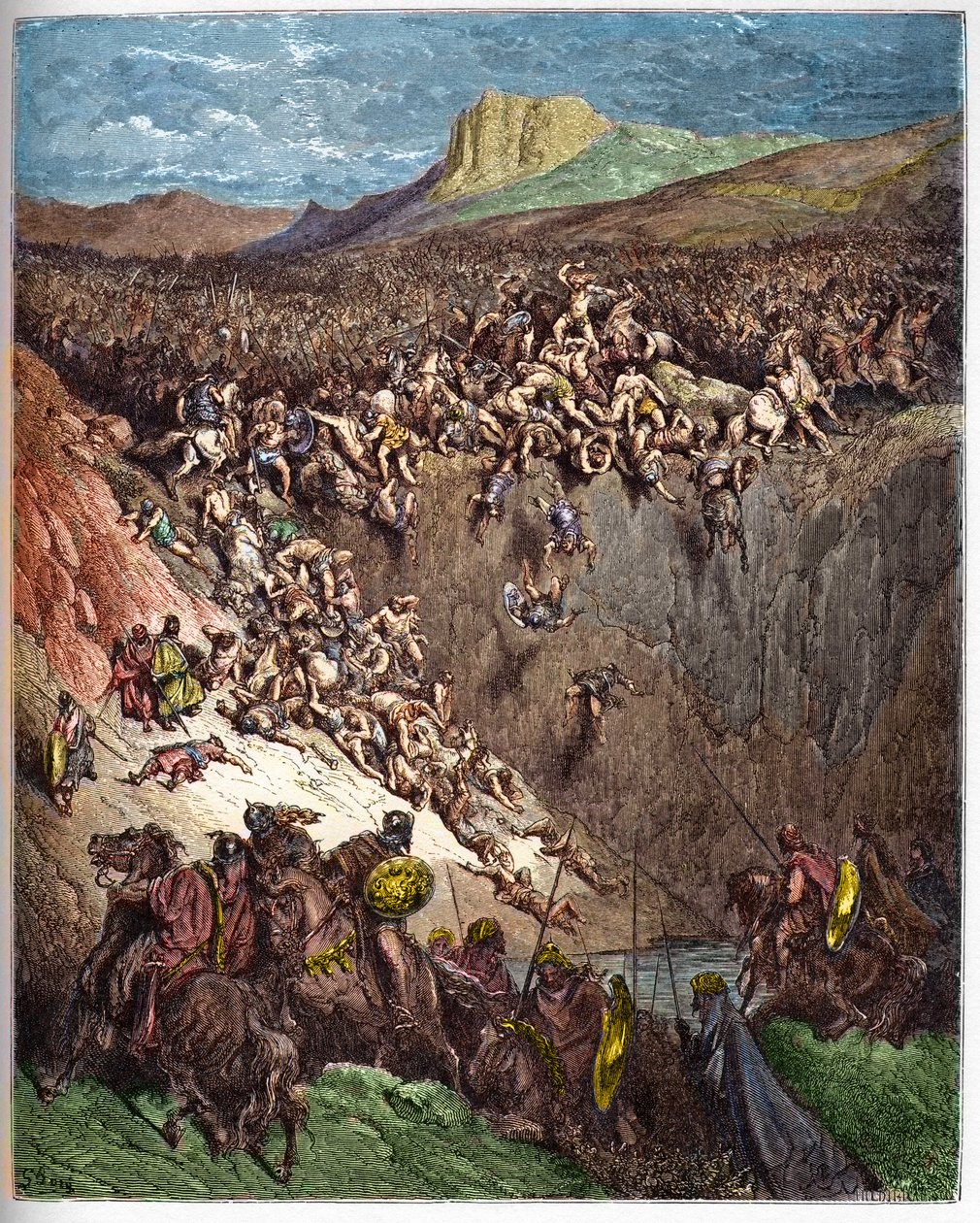Samson destroying the Philistines with the jawbone of a donkey - engraving in The Bible illustrated by Gustave Dore (1832-1883) - Engraving from The Dore Bible by Gustave Dore