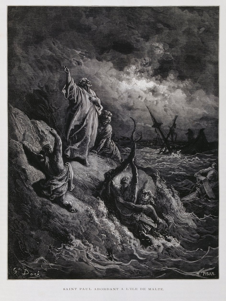 St Paul Landing at Malta (Illustration from the Dore Bible) by Gustave Dore