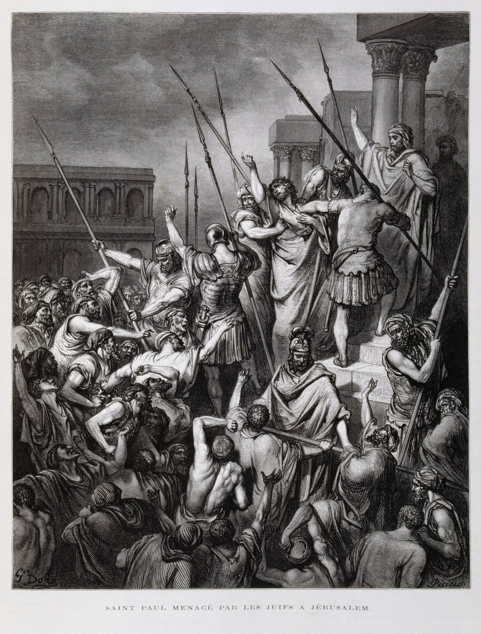 St Paul Attacked by the Jews of Jerusalem (Illustration from the Dore Bible) by Gustave Dore