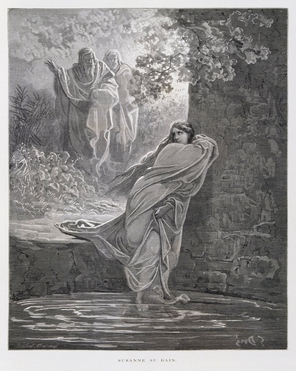Susanna in the Bath (Dan. 13:1-26), Illustration from the Dore Bible by Gustave Dore