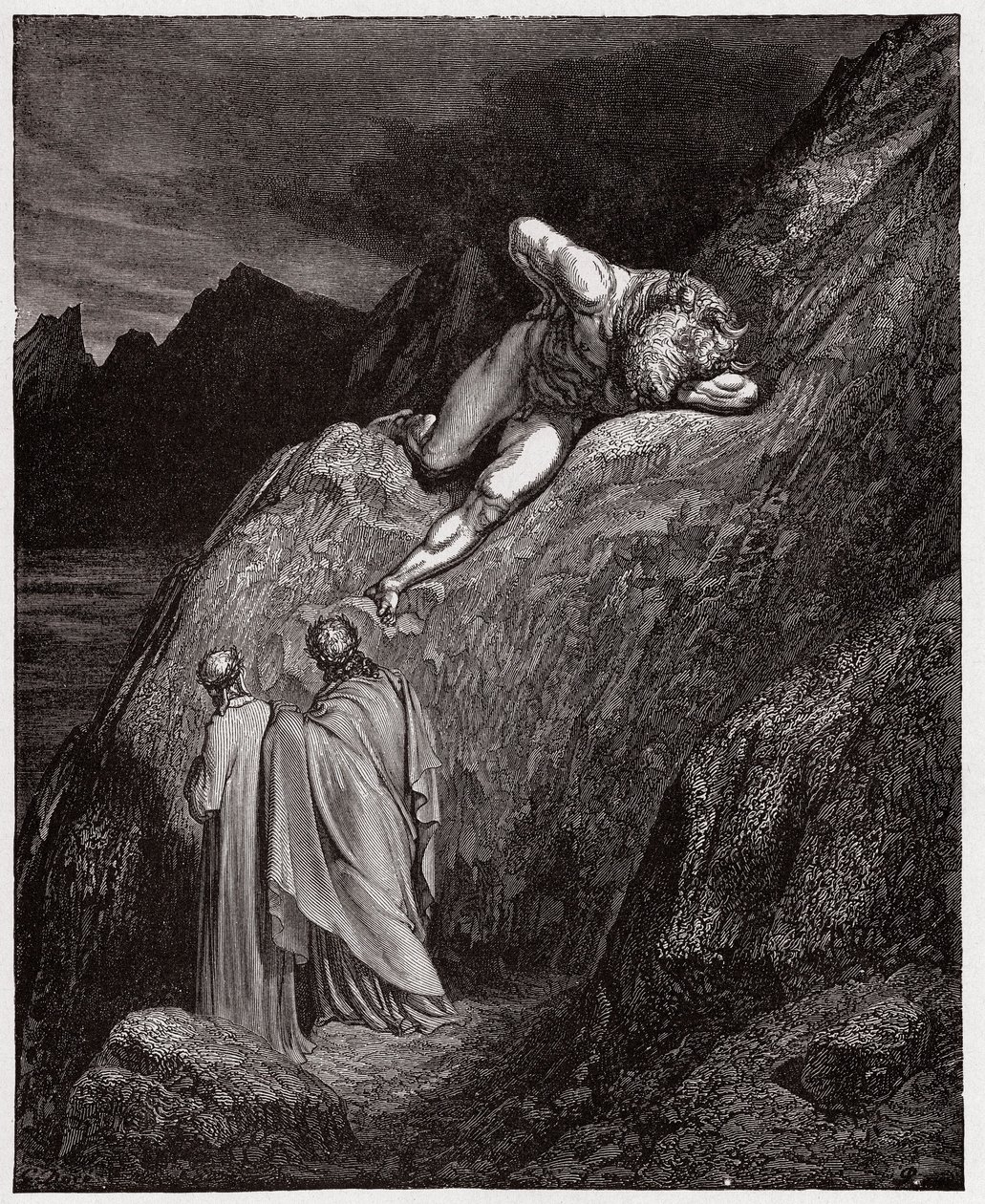 The Divine Comedy, Inferno, Canto 12: The Minotaur on the shattered cliff - by Dante Alighieri - Illustration by Gustave Dore by Gustave Dore