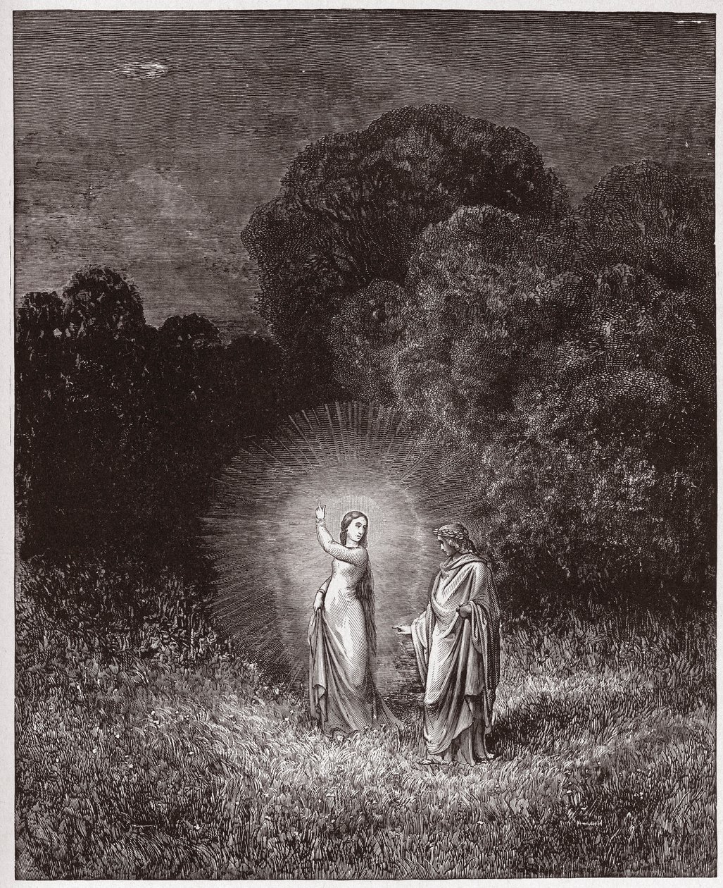 The Divine Comedy, Inferno, Canto 2: Beatrice and Virgil - Illustration by Gustave Dore (1832-1883) by Gustave Dore