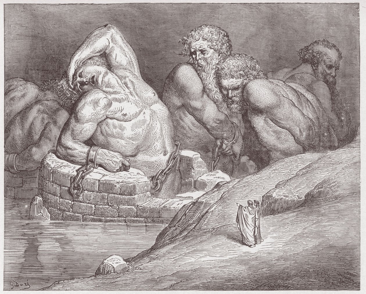 The Divine Comedy, Inferno, Canto 31: Ephialtes in manacles among the giants (Illustration by Gustave Dore) by Gustave Dore