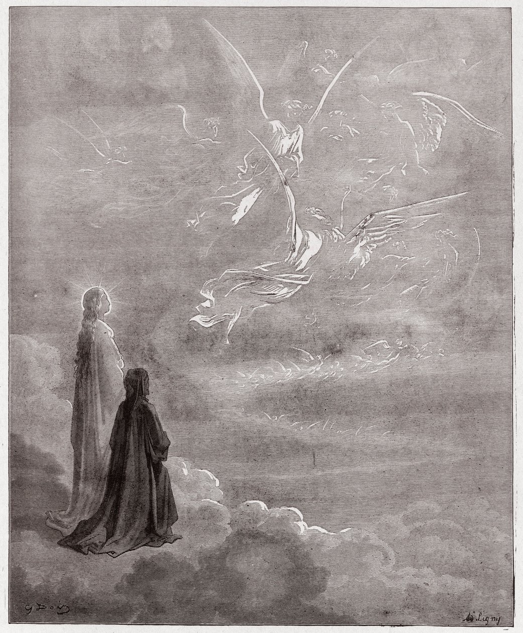The Divine Comedy, Paradiso, Canto 18: Dante and Beatrice translated to the sphere of Jupiter - by Dante Alighieri - Illustration by Gustave Dore by Gustave Dore