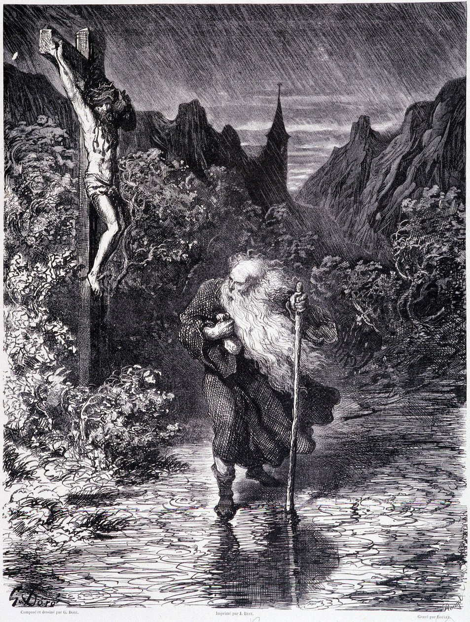 The Wandering Jew passing near a Calvary - in The Legend of the Wandering Jew by Gustave Doré, Bookshop of the Picturesque Store by Gustave Dore