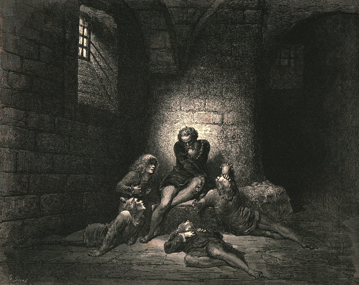 Then, not to make them sadder, I kept down my spirit in stillness by Gustave Dore