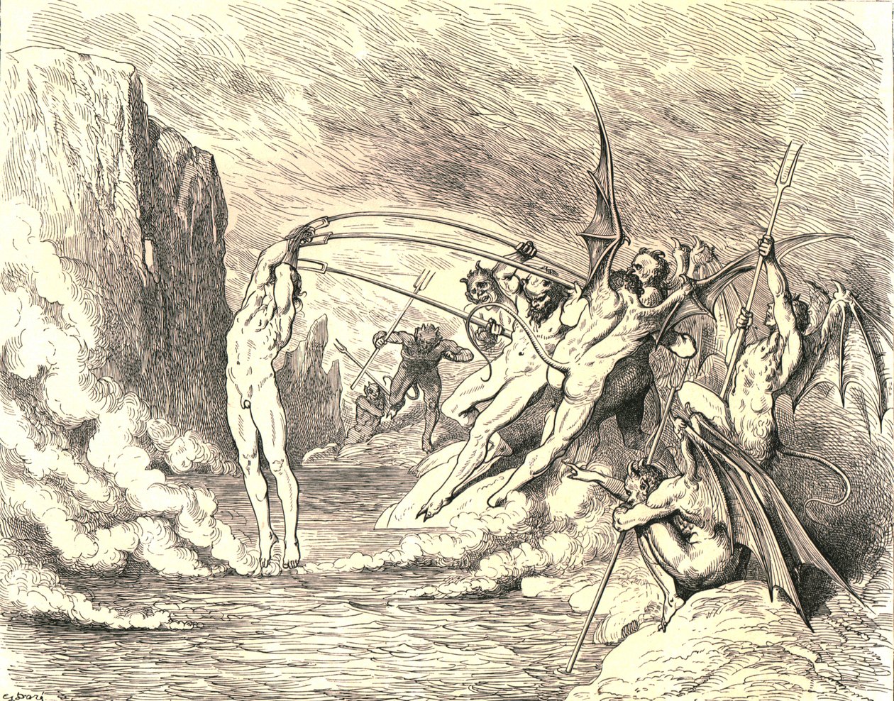 This Said, They Grappled Him with More Than Hundred Hooks, c. 1890 by Gustave Dore