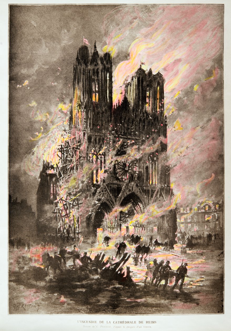 The Cathedral of Reims on Fire by Gustave Fraipont