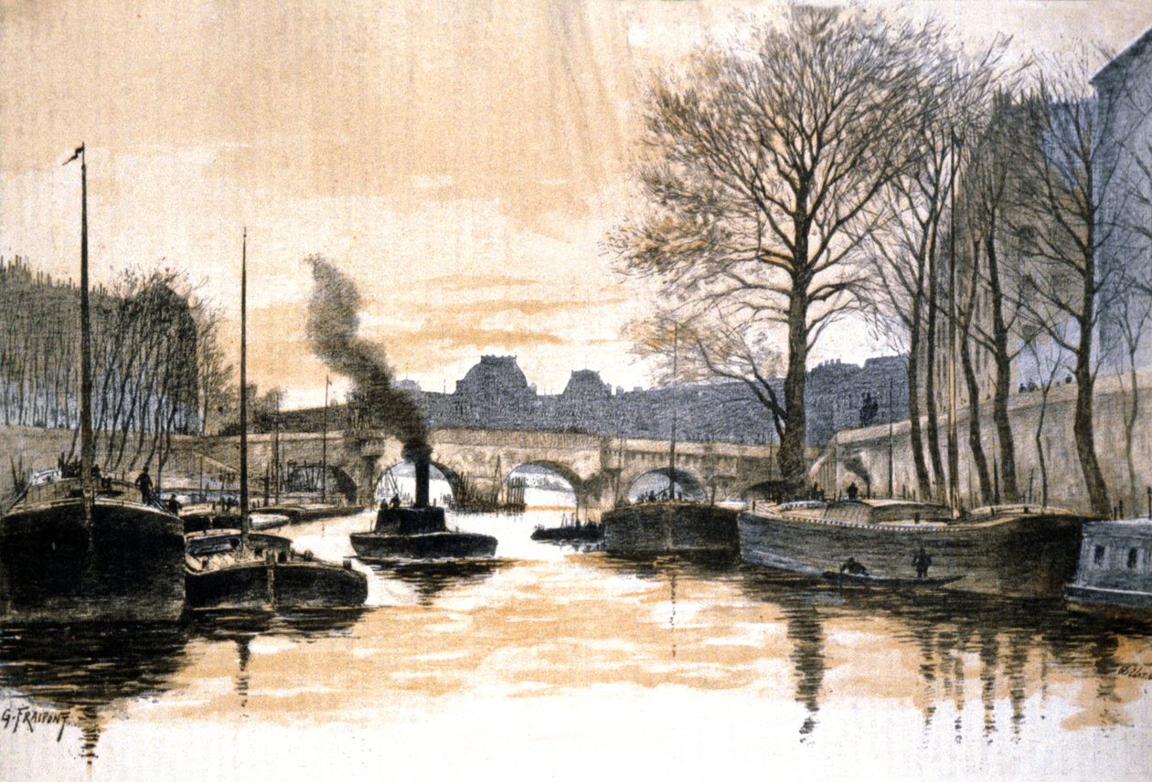 Paris, Seine river and the Pont Neuf by Gustave Fraipont