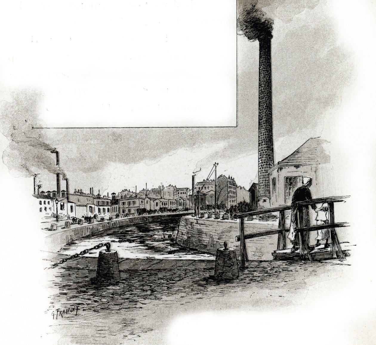 View of the Dry Riverbed of Canal Saint-Martin During the Cleaning Period. Drawing by Gustave Fraipont from 