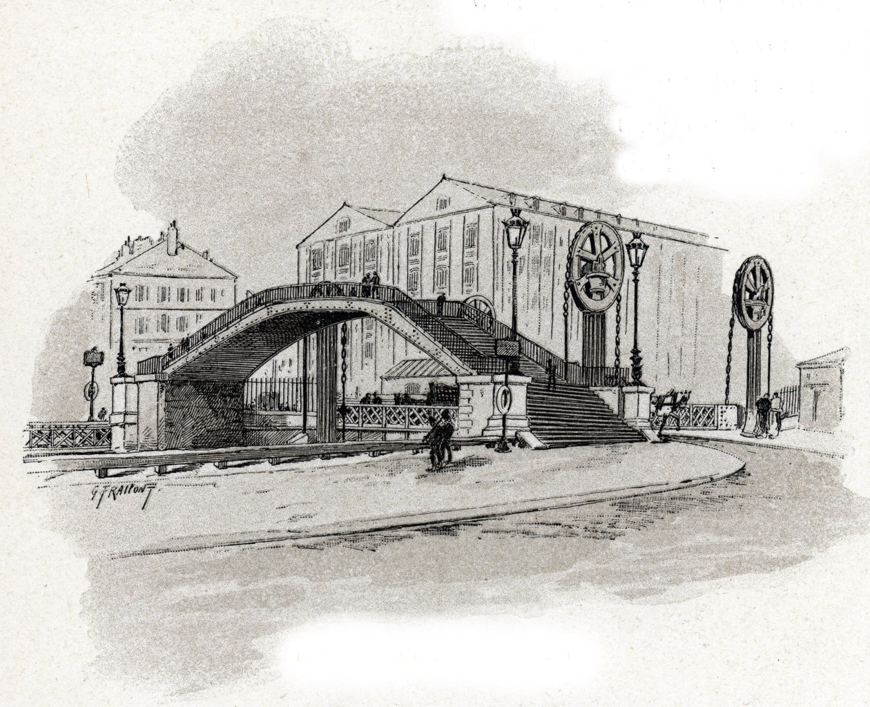 View of the lift bridge of the rue Crimee, Canal de l