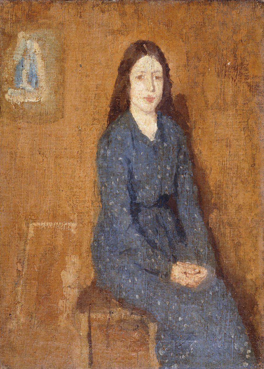 A sitting Girl wearing a Spotted Blue Dress by Gwen John