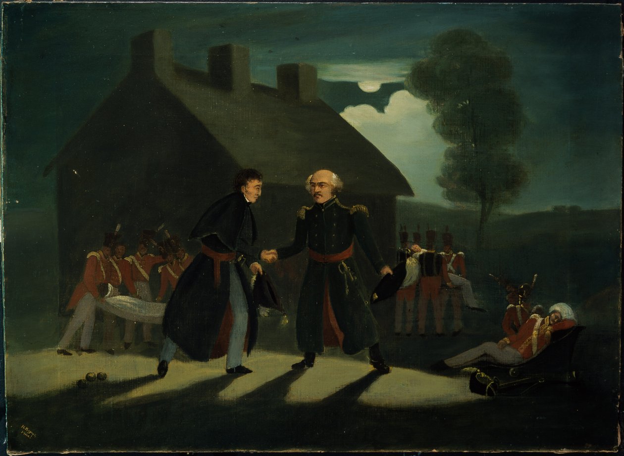 The Meeting of Wellington and Blucher at La Belle Alliance After the Battle of Waterloo by H. Baynes