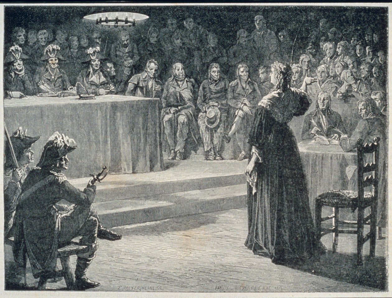 Marie-Antoinette Facing the Revolutionary Tribunal in 1793, engraved by Theodor Meyer-Heine by H. de la Charlerie