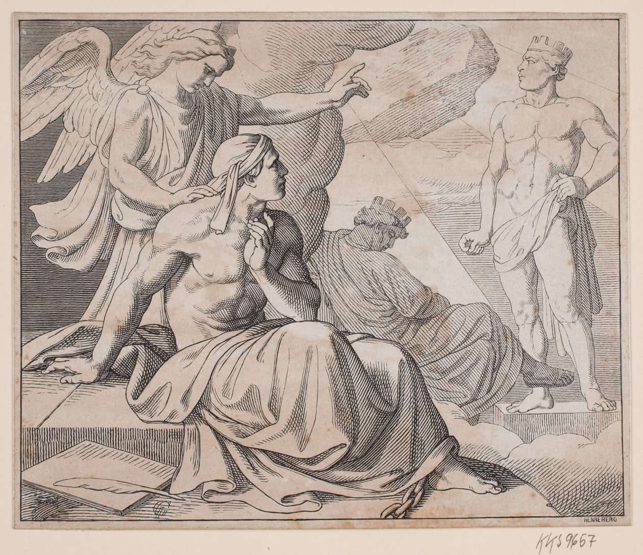 Allegorical Sheet. An Angel Places a Hand on a Man